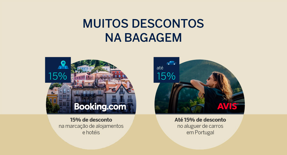 15% de desconto na marcação de alojamentos e hotéis // Até 15% de desconto no aluguer de carros em Portugal