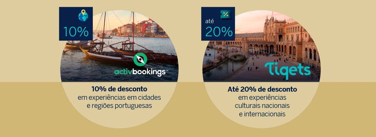10% de desconto em experiências em cidades e regiões portuguesas // Até 20% de desconto em experiências culturais nacionais e internacionais