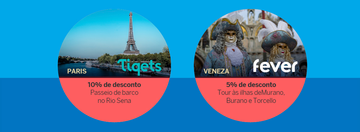 10% de desconto Passeio de barco no Rio Sena // 5% de desconto Tour às ilhas deMurano, Burano e Torcello