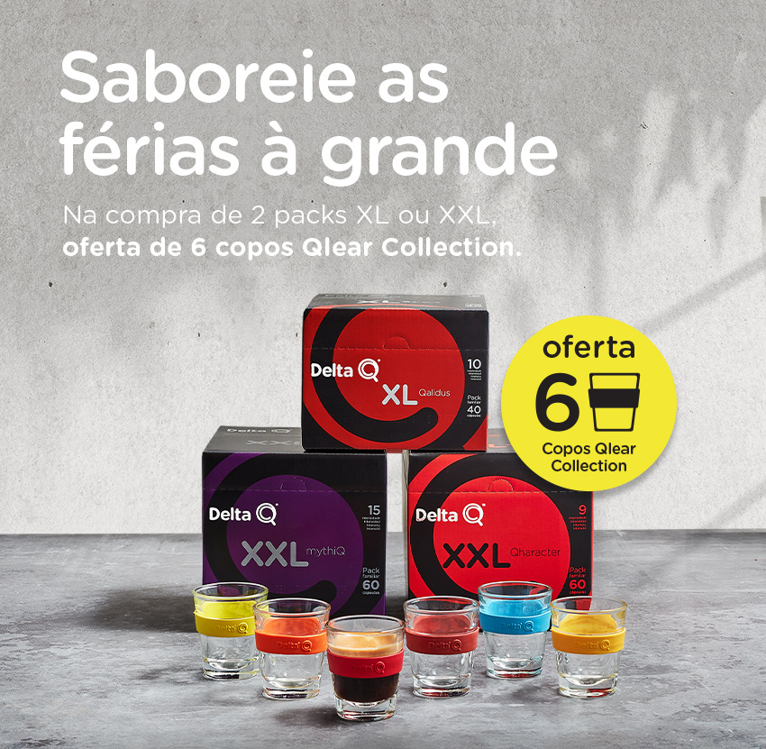 Saboreie as férias à grande. Na compra de 2 packs XL ou XXL, oferta de 6 copos Qlear Collection.