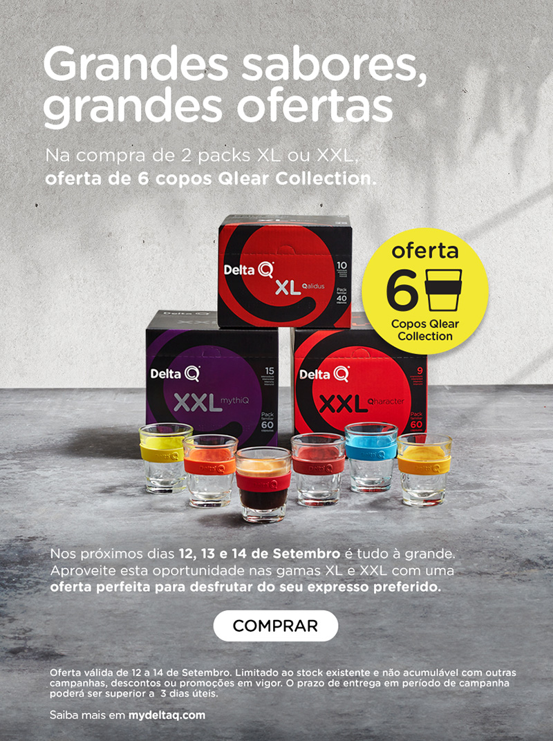 Grandes sabores, grandes ofertas. Na compra de 2 packs XL ou XXL, oferta de 6 copos Qlear Collection. Compre aqui