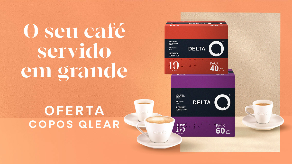 O seu café servido em grande. Oferta copos Qlear