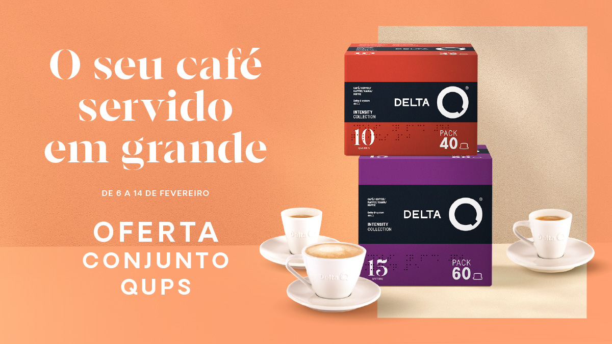 O seu café servido em grande. De 6 a 14 de fevereiro oferta conjunto Qups