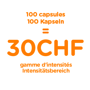 100 cápsulas / Kapseln = 30CHF // Gamme d'intensités / Intensitätsbereich